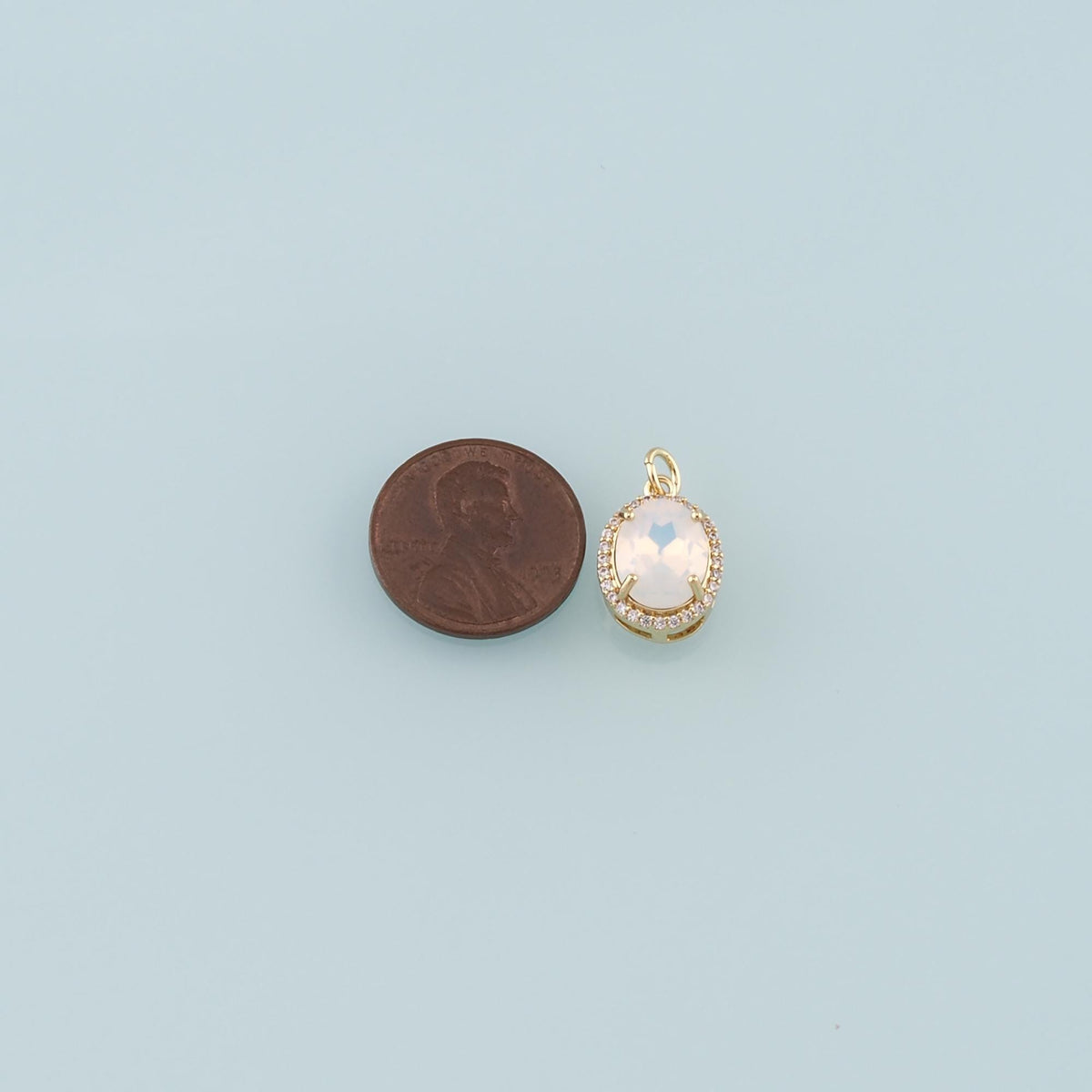 18K Gold Filled Cubic Zirconia Oval Charm Pendant for Jewelry Making
