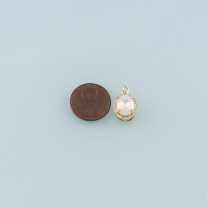 18K Gold Filled Cubic Zirconia Oval Charm Pendant for Jewelry Making