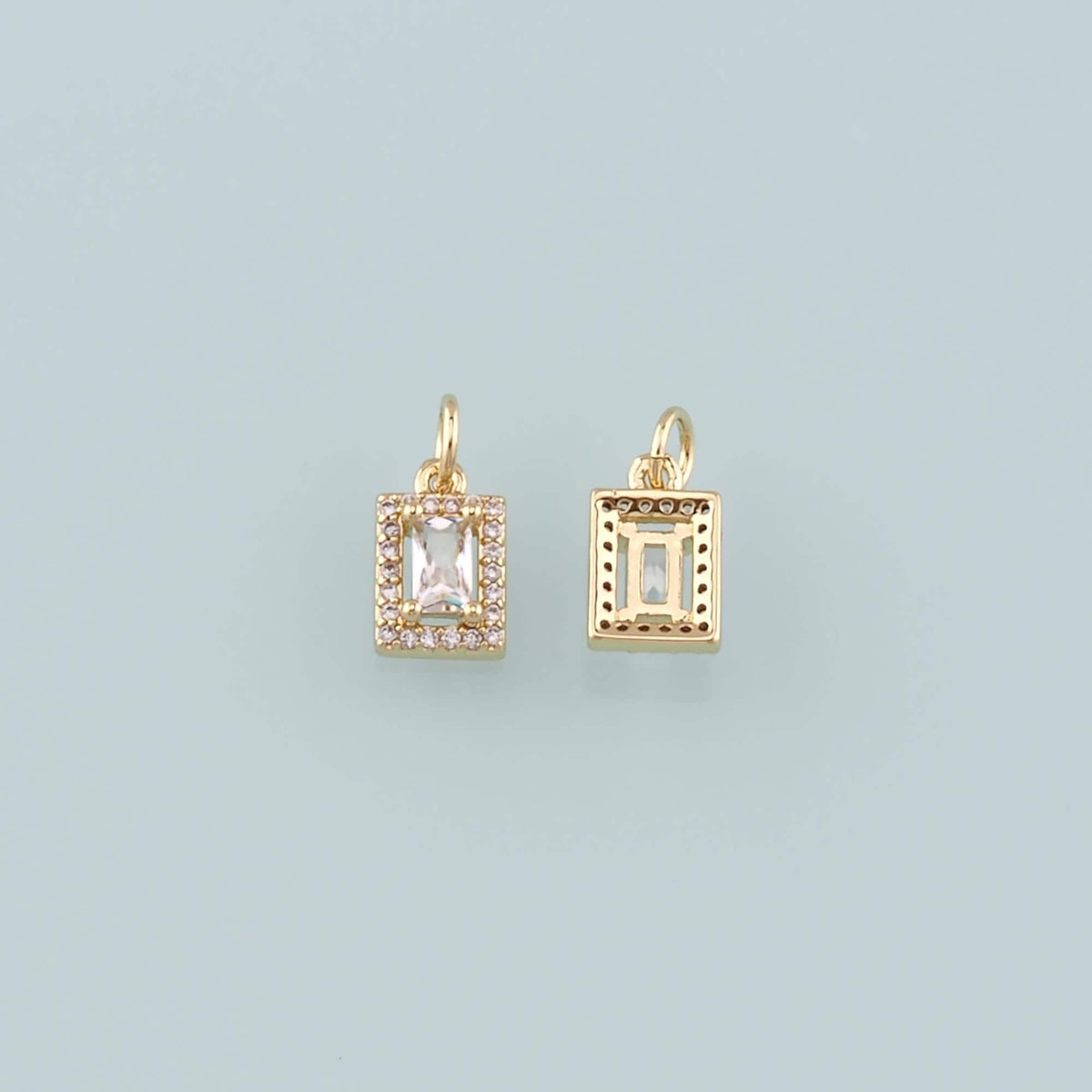 18K Gold Filled Rectangle Pendant,CZ Micro Pave Rectangle Charm Bracelet Necklace for DIY Jewelry Making Supply