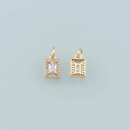 18K Gold Filled Rectangle Pendant,CZ Micro Pave Rectangle Charm Bracelet Necklace for DIY Jewelry Making Supply