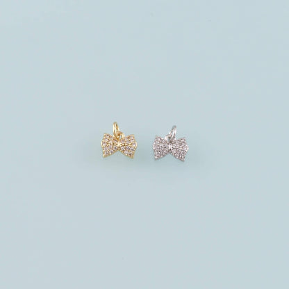 Gold Bow Charms,18K Gold Filled Bow Pendant,CZ Micro Pave Bow Tie Charm Bracelet Necklace for DIY Jewelry Making Supply