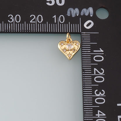 Gold Heart Charms,18K Gold Filled Heart Pendant,CZ Micro Pave Heart Charm Bracelet Necklace for DIY Jewelry Making Supply