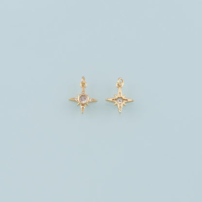 Gold Celestial Charms,18K Gold Filled Star Pendant,CZ Micro Pave North Star Charm Bracelet Necklace for DIY Jewelry Making Su