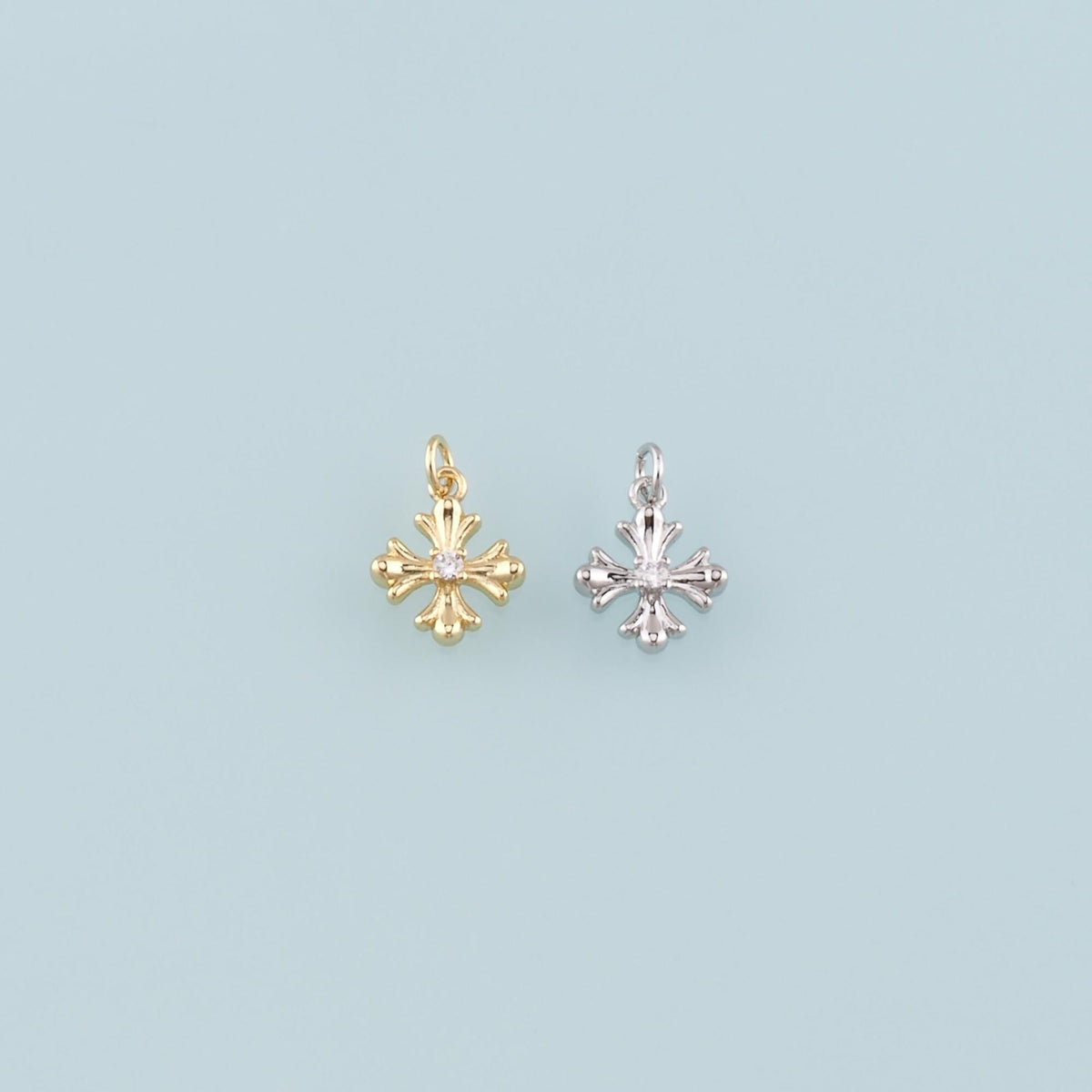 Gold Cross Charms,18K Gold Filled Cross Pendant,CZ Micro Pave Religion Charm Bracelet Necklace for DIY Jewelry Making Supply