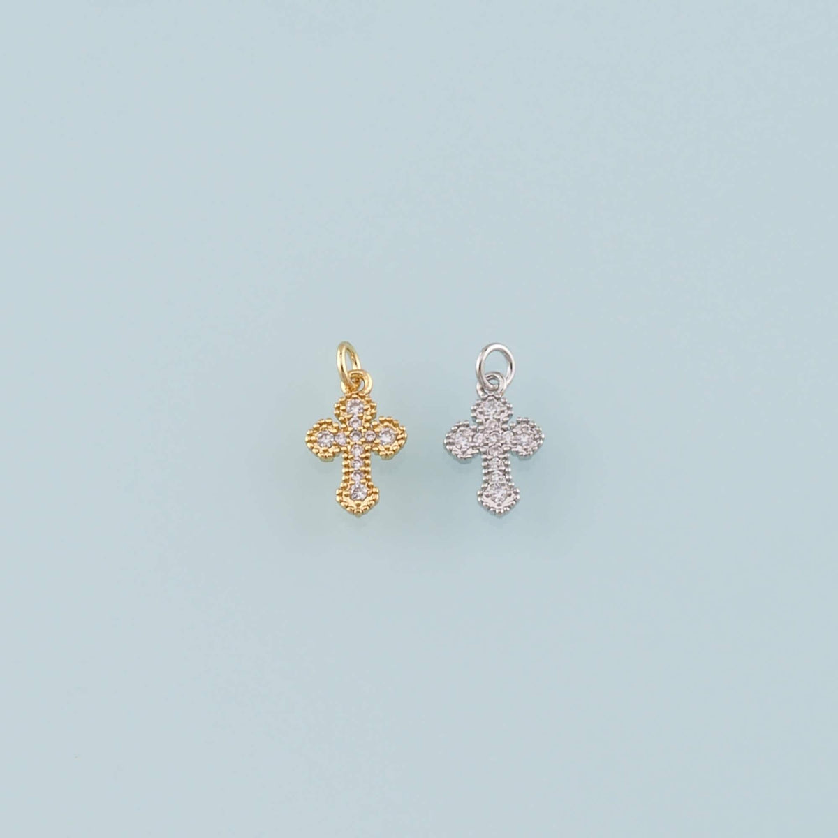 Gold Cross Charms,18K Gold Filled Cross Pendant,CZ Micro Pave Religion Charm Bracelet Necklace for DIY Jewelry Making Supply