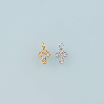 Gold Cross Charms,18K Gold Filled Cross Pendant,CZ Micro Pave Religion Charm Bracelet Necklace for DIY Jewelry Making Supply