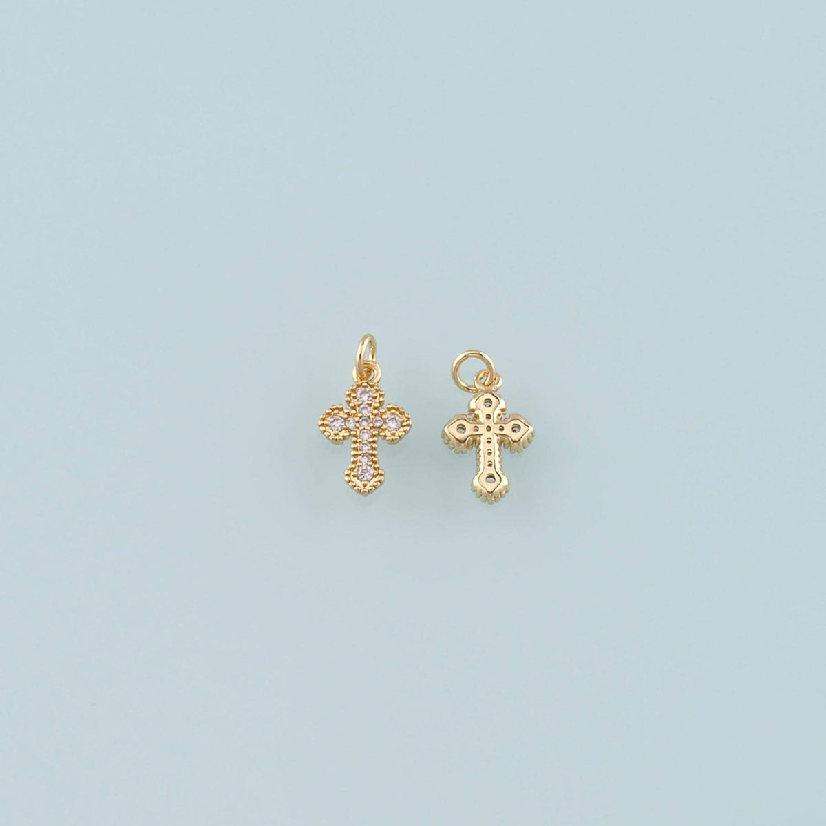 Gold Cross Charms,18K Gold Filled Cross Pendant,CZ Micro Pave Religion Charm Bracelet Necklace for DIY Jewelry Making Supply
