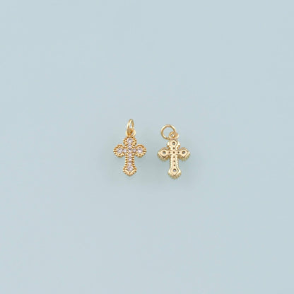 Gold Cross Charms,18K Gold Filled Cross Pendant,CZ Micro Pave Religion Charm Bracelet Necklace for DIY Jewelry Making Supply