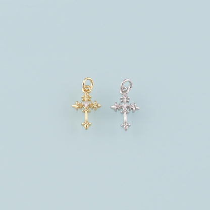 Gold Cross Charms,18K Gold Filled Cross Pendant,CZ Micro Pave Religion Charm Bracelet Necklace for DIY Jewelry Making Supply