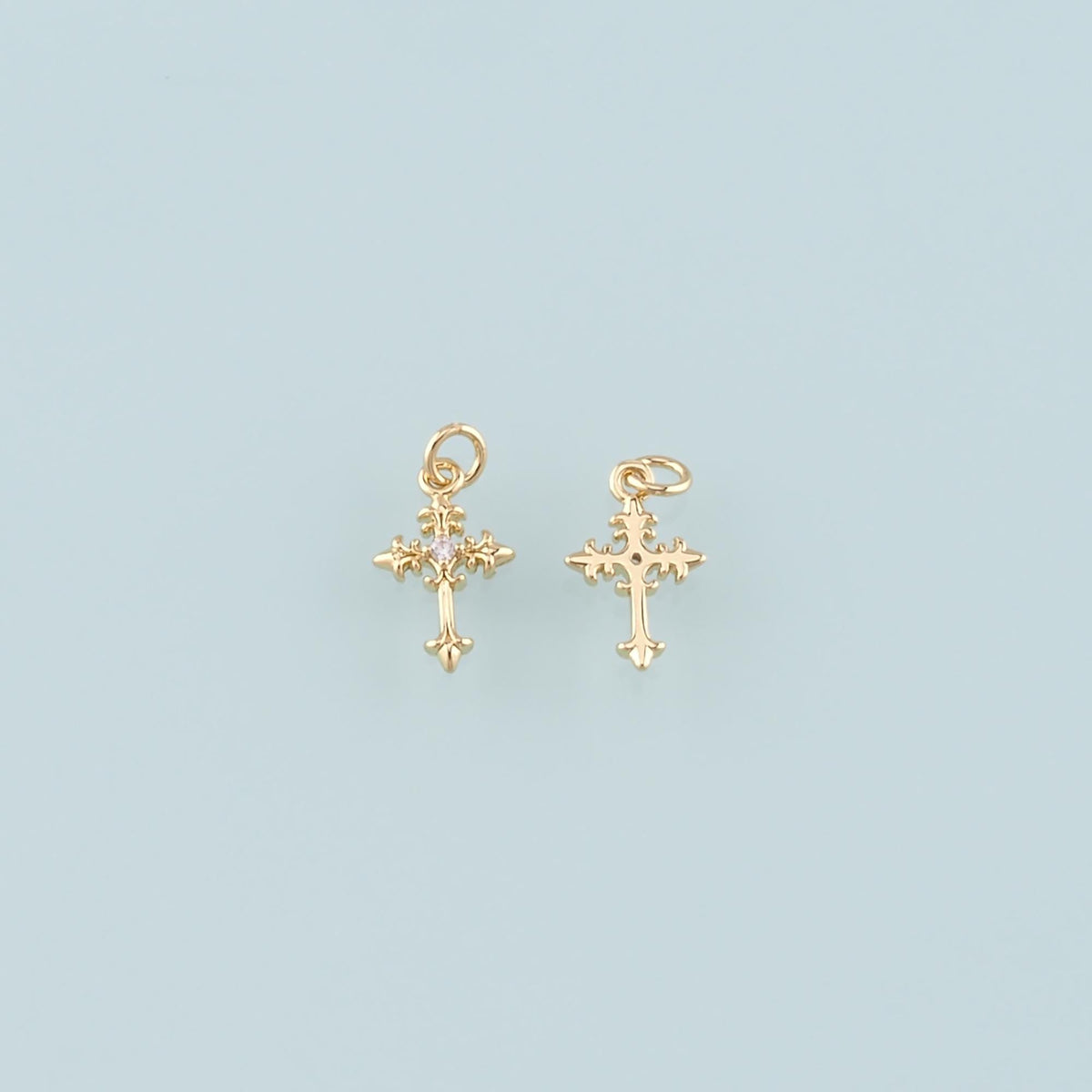 Gold Cross Charms,18K Gold Filled Cross Pendant,CZ Micro Pave Religion Charm Bracelet Necklace for DIY Jewelry Making Supply