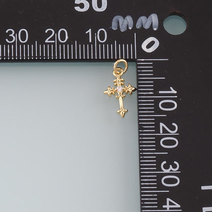 Gold Cross Charms,18K Gold Filled Cross Pendant,CZ Micro Pave Religion Charm Bracelet Necklace for DIY Jewelry Making Supply