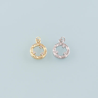 Gold Round Charms,18K Gold Filled Round Pendant,CZ Micro Pave Round Charm Bracelet Necklace for DIY Jewelry Making Supply