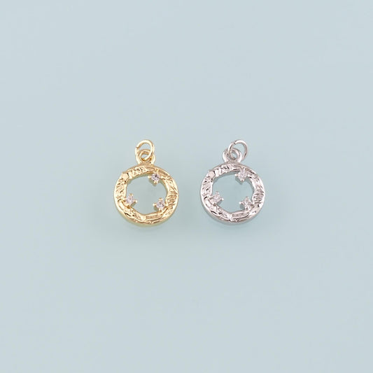 Gold Round Charms,18K Gold Filled Round Pendant,CZ Micro Pave Round Charm Bracelet Necklace for DIY Jewelry Making Supply