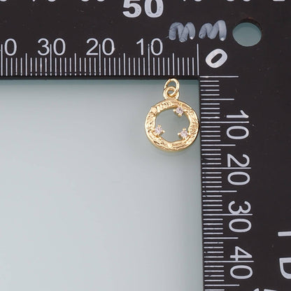 Gold Round Charms,18K Gold Filled Round Pendant,CZ Micro Pave Round Charm Bracelet Necklace for DIY Jewelry Making Supply
