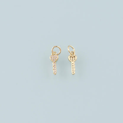 18K Gold Filled Key Pendant,CZ Micro Pave Key Charm Bracelet Necklace for DIY Jewelry Making Supply