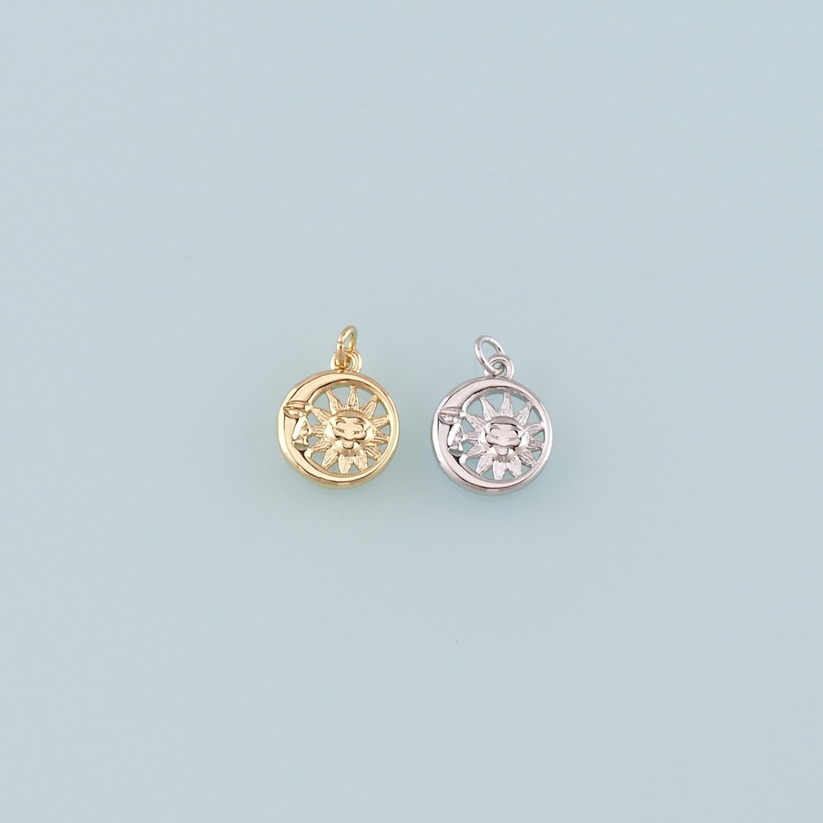 Gold Sun Charms,18K Gold Filled Moon Sun Pendant,Celestial Charm Bracelet Necklace for DIY Jewelry Making Supply