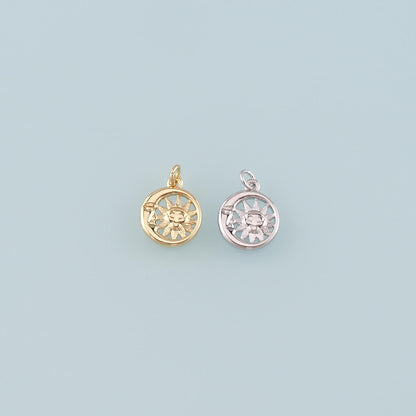 Gold Sun Charms,18K Gold Filled Moon Sun Pendant,Celestial Charm Bracelet Necklace for DIY Jewelry Making Supply