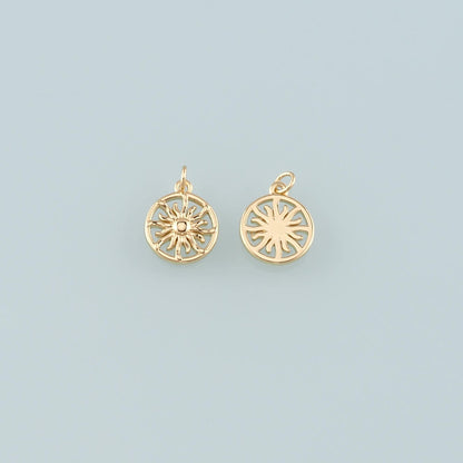 Gold Sun Charms,18K Gold Filled Sun Pendant,Celestial Charm Bracelet Necklace for DIY Jewelry Making Supply