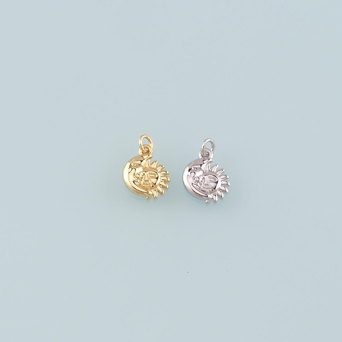 Gold Sun Charms,18K Gold Filled Moon Sun Pendant,Celestial Charm Bracelet Necklace for DIY Jewelry Making Supply