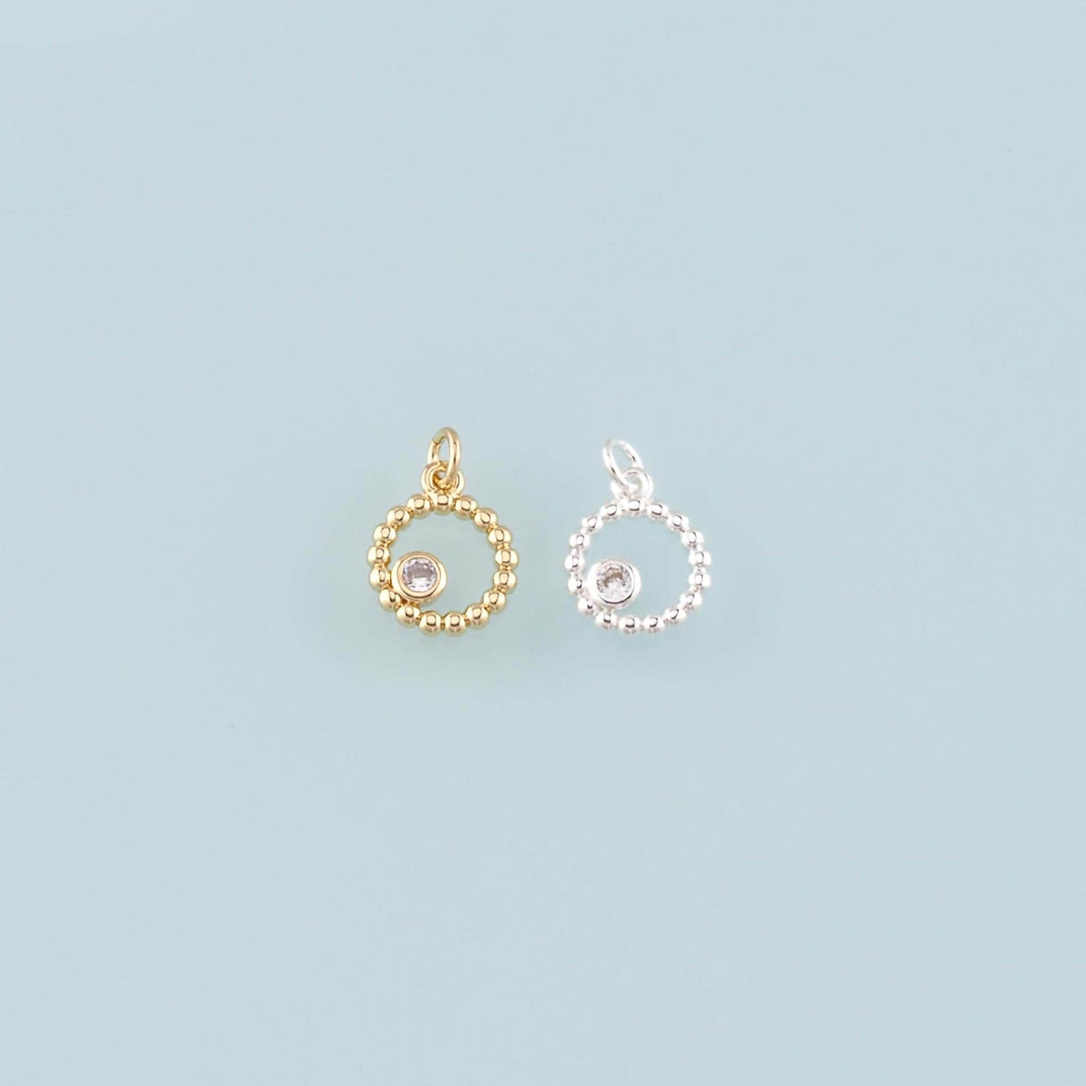 Gold Round Charms,18K Gold Filled Round Pendant,CZ Micro Pave Round Charm Bracelet Necklace for DIY Jewelry Making Supply