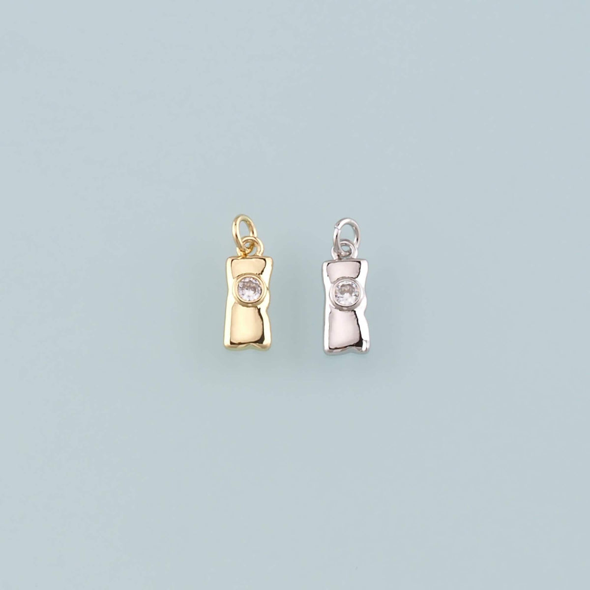18K Gold Filled Rectangle Pendant,CZ Micro Pave Rectangle Charm Bracelet Necklace for DIY Jewelry Making Supply