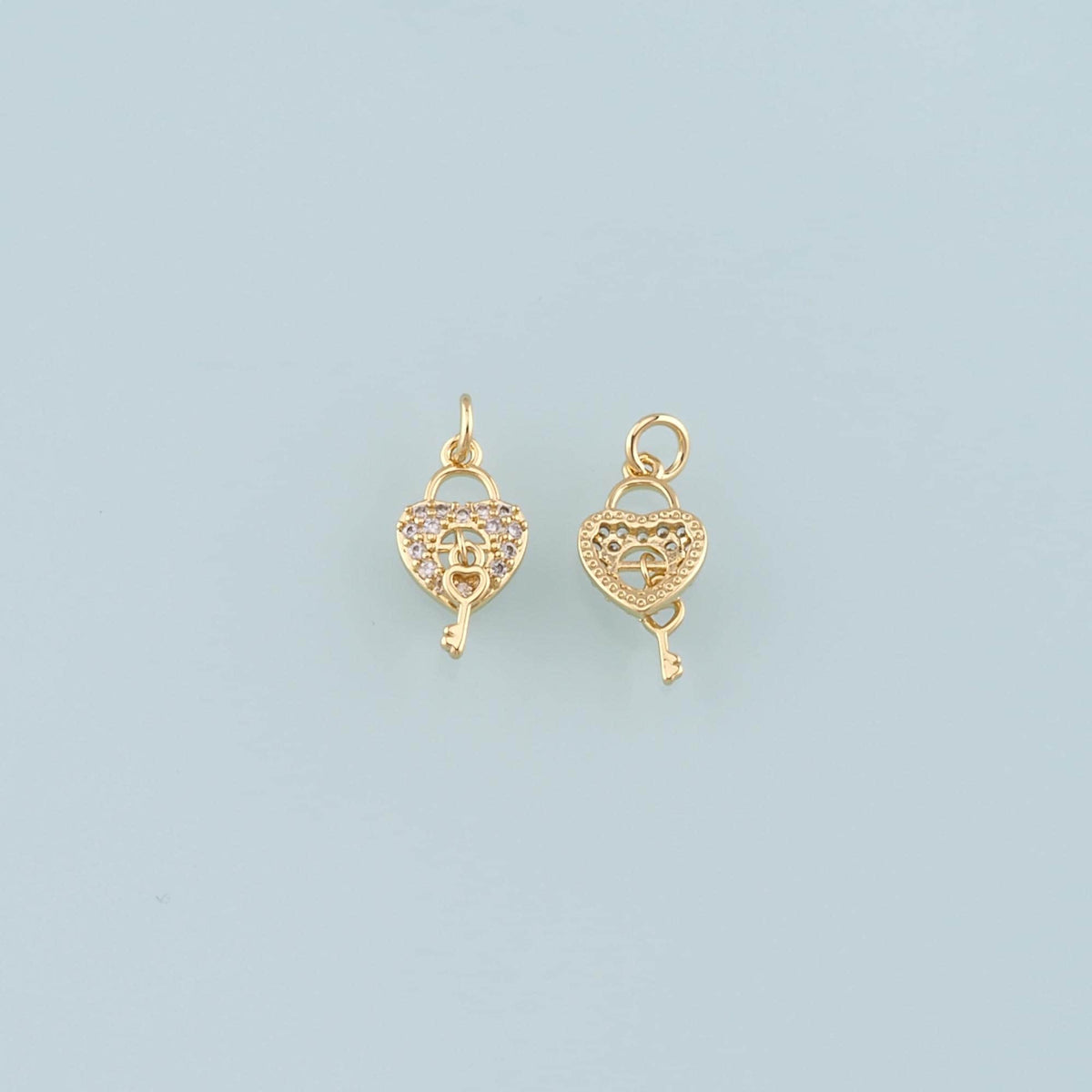 18K Gold Filled Heart Key Pendant,CZ Micro Pave Key Charm Bracelet Necklace for DIY Jewelry Making Supply