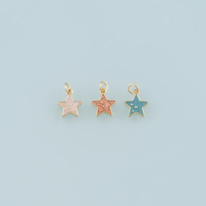 Gold Celestial Charms,18K Gold Filled Star Pendant,Enamel Star Charm Bracelet Necklace for DIY Jewelry Making Supply