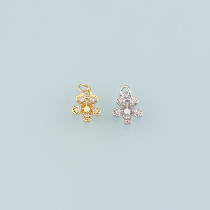 Gold Flower Charms,18K Gold Filled Flower Pendant,CZ Micro Pave Flower Charm Bracelet Necklace for DIY Jewelry Making Supply