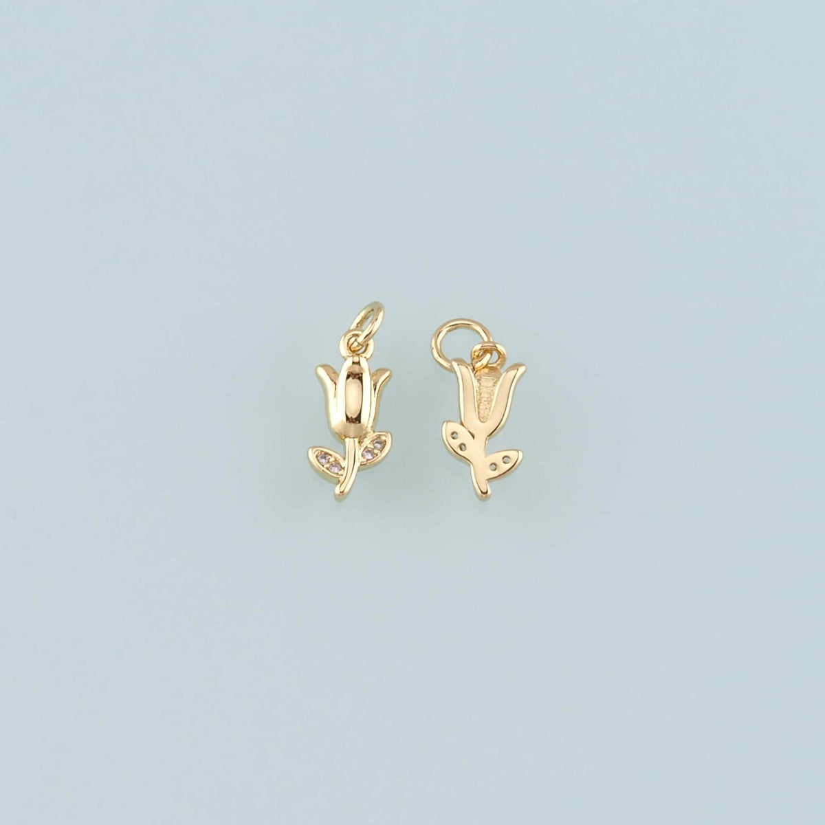 Gold Flower Charm,18K Gold Filled Tulip Pendant,CZ Micro Pave Flower Charm Bracelet Necklace for DIY Jewelry Making Supply