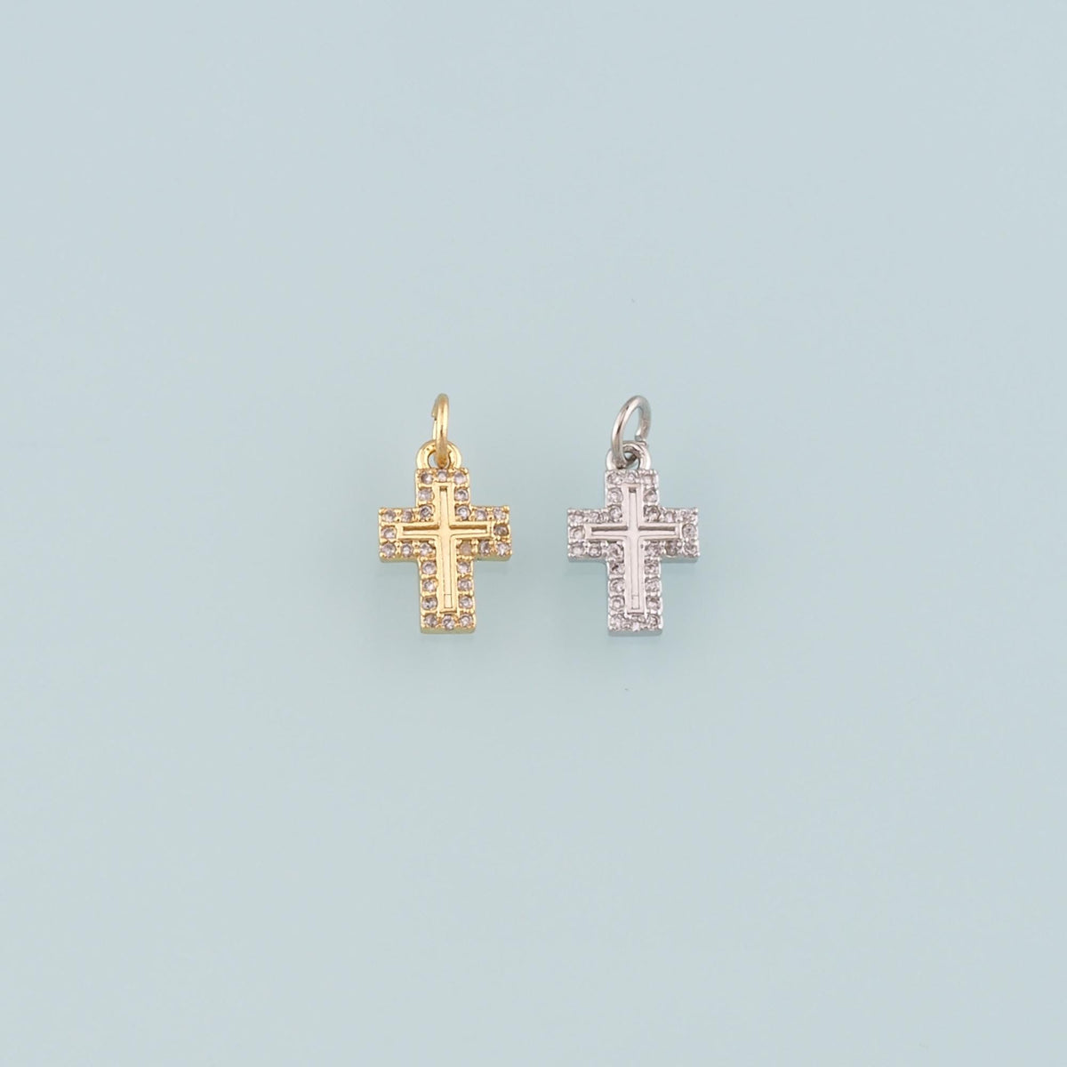Gold Cross Charms,18K Gold Filled Cross Pendant,CZ Micro Pave Religion Charm Bracelet Necklace for DIY Jewelry Making Supply
