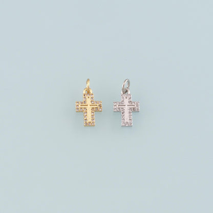 Gold Cross Charms,18K Gold Filled Cross Pendant,CZ Micro Pave Religion Charm Bracelet Necklace for DIY Jewelry Making Supply