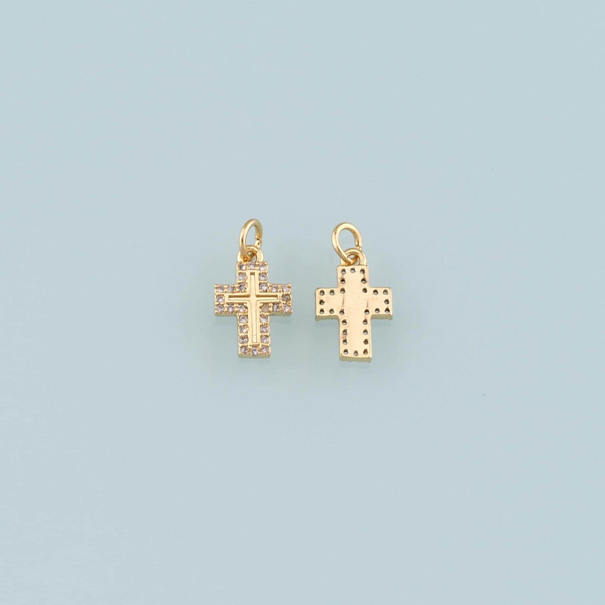 Gold Cross Charms,18K Gold Filled Cross Pendant,CZ Micro Pave Religion Charm Bracelet Necklace for DIY Jewelry Making Supply