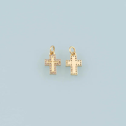 Gold Cross Charms,18K Gold Filled Cross Pendant,CZ Micro Pave Religion Charm Bracelet Necklace for DIY Jewelry Making Supply