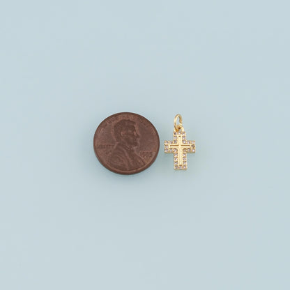 Gold Cross Charms,18K Gold Filled Cross Pendant,CZ Micro Pave Religion Charm Bracelet Necklace for DIY Jewelry Making Supply