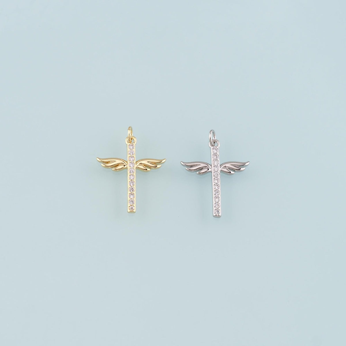 Gold Wing Charms,18K Gold Filled Wings Pendant,CZ Micro Pave Angel Wings Charm Bracelet Necklace for DIY Jewelry Making Suppl