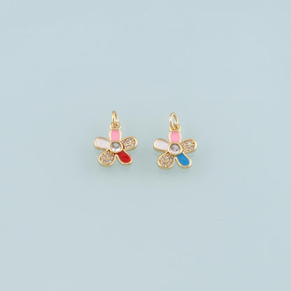 Gold Flower Charms,18K Gold Filled Flower Pendant,Enamel Flower Charm Bracelet Necklace for DIY Jewelry Making Supply