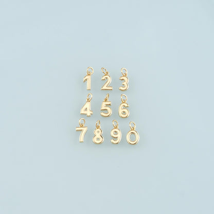 18K Gold Filled Number Pendant,Dainty Number Charm Bracelet Necklace for DIY Jewelry Making Supply