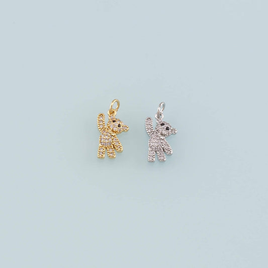 18K Gold Filled Bear Pendant,CZ Micro Pave Bear Charm Bracelet Necklace for DIY Jewelry Making Supply