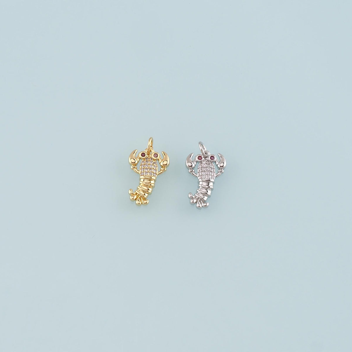 Cute Lobster Charms,18K Gold Filled CZ Micro Pave Lobster Pendant,kawaii Ocean Charm Bracelet Necklace for DIY Jewelry Making