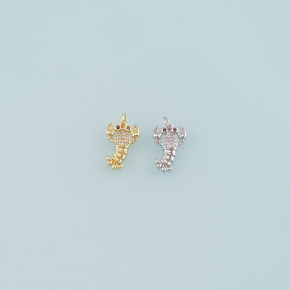 Cute Lobster Charms,18K Gold Filled CZ Micro Pave Lobster Pendant,kawaii Ocean Charm Bracelet Necklace for DIY Jewelry Making