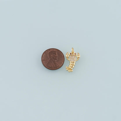 Cute Lobster Charms,18K Gold Filled CZ Micro Pave Lobster Pendant,kawaii Ocean Charm Bracelet Necklace for DIY Jewelry Making