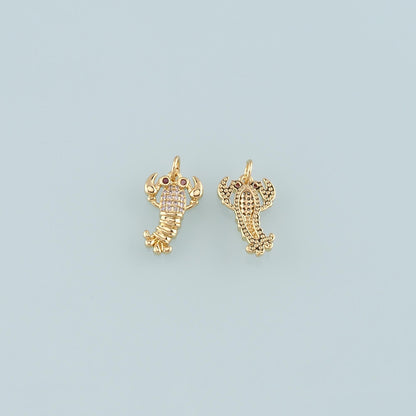 Cute Lobster Charms,18K Gold Filled CZ Micro Pave Lobster Pendant,kawaii Ocean Charm Bracelet Necklace for DIY Jewelry Making