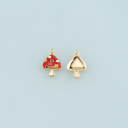 18K Gold Filled Mushroom Enamel Charm Pendant for Jewelry Making