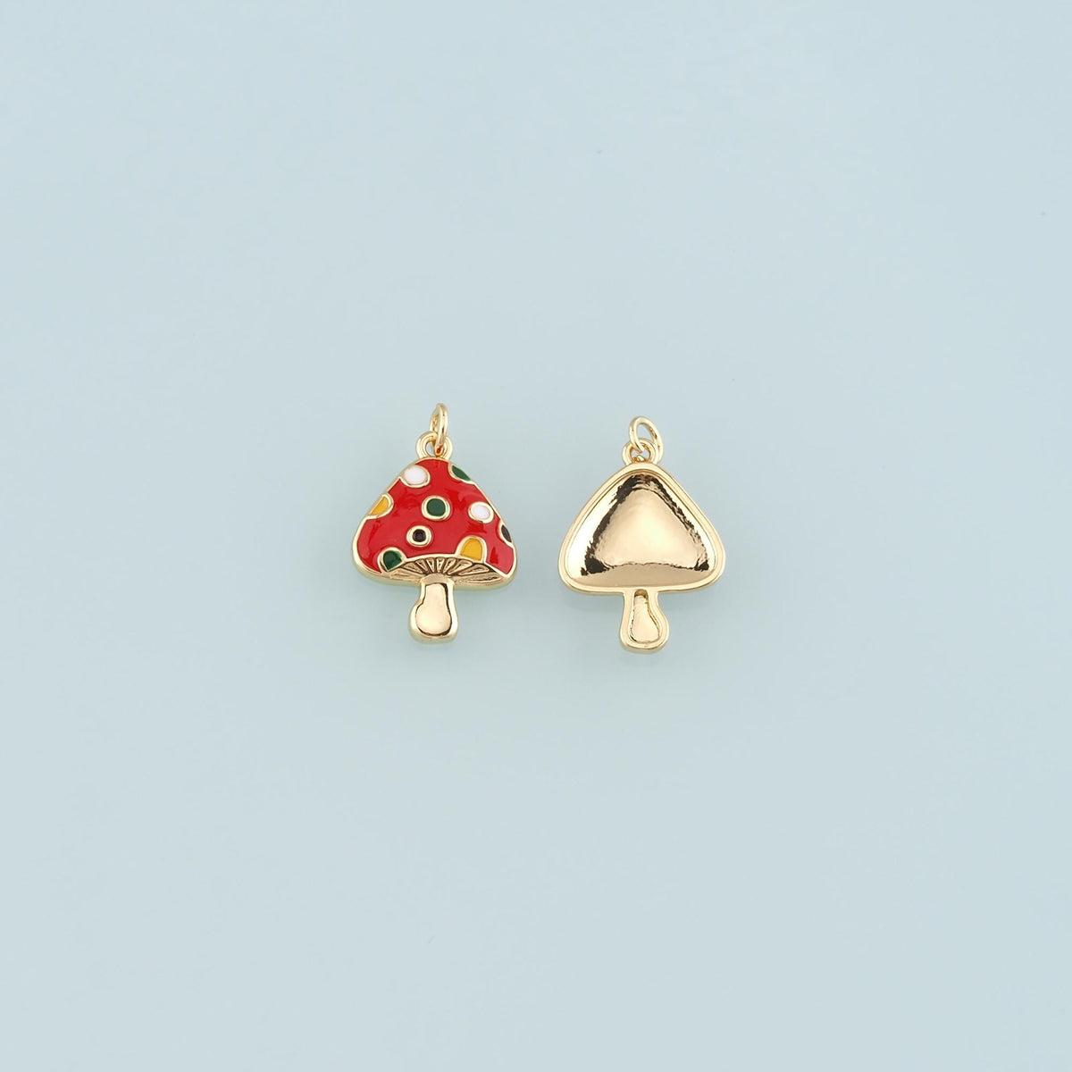 18K Gold Filled Mushroom Pendant,Enamel Mushroom Charm Bracelet Necklace for DIY Jewelry Making Supply