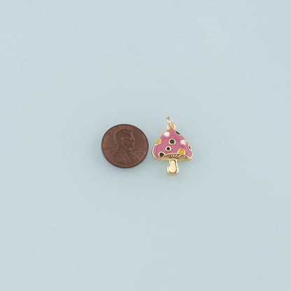 18K Gold Filled Mushroom Enamel Charm Pendant for Jewelry Making