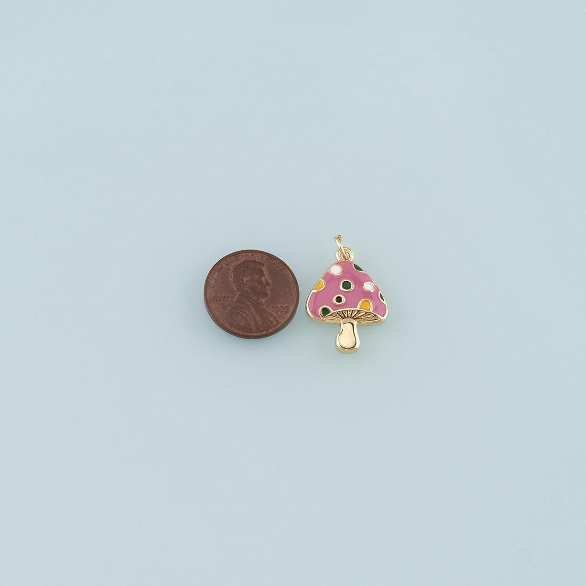 18K Gold Filled Mushroom Pendant,Enamel Mushroom Charm Bracelet Necklace for DIY Jewelry Making Supply