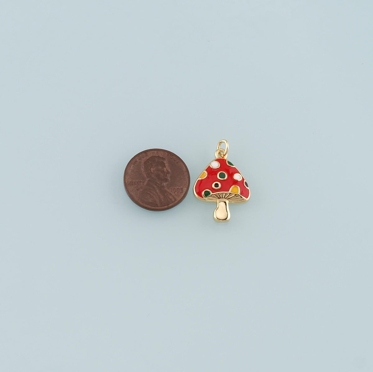 18K Gold Filled Mushroom Pendant,Enamel Mushroom Charm Bracelet Necklace for DIY Jewelry Making Supply