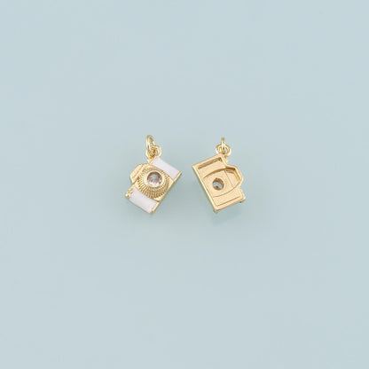 Gold Camera Charms,18K Gold Filled Camera Pendant,Enamel Camera Charm Bracelet Necklace for DIY Jewelry Making Supply