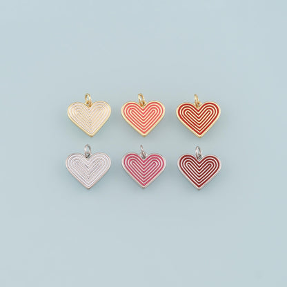 18K Gold Filled Heart Pendant,Enamel Heart Charm Bracelet Necklace for DIY Jewelry Making Supply
