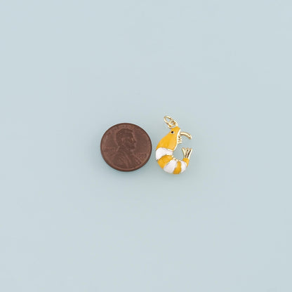 Gold Ocean Charms,18K Gold Filled Shrimp Pendant,Enamel Shrimp Charm Bracelet Necklace for DIY Jewelry Making Supply